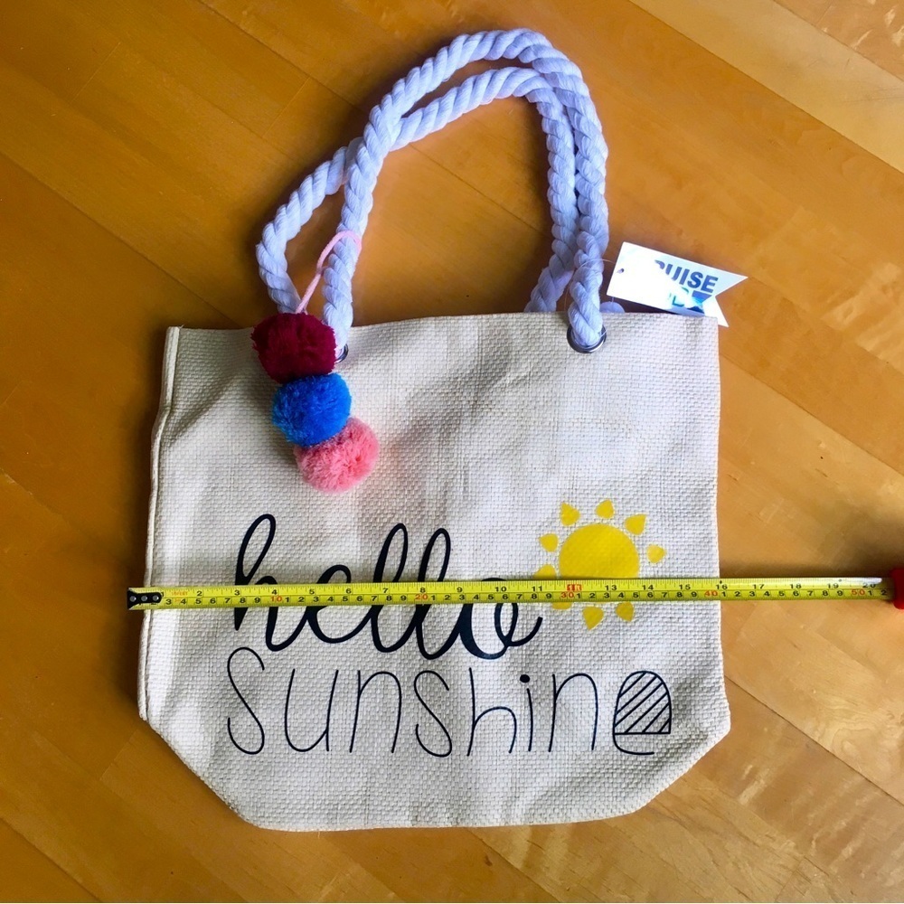 Cruise Club “Hello Sunshine” Straw Tote Bag, Rope Handles, Tan, Black, Yellow - Picture 12 of 16